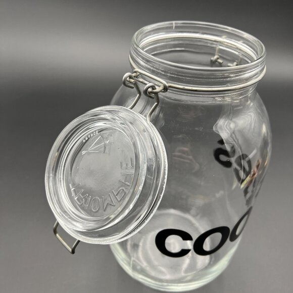 VTG Triomphe Glass COOKIES 3L Cookie Jar Canister Wire Bail MCM Retro - Picture 10 of 16